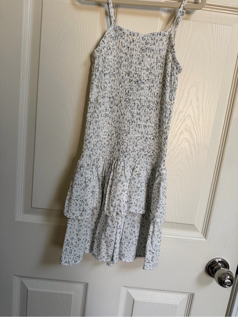 H&M White Girls Sundress with Blue and Olive Floral Print
